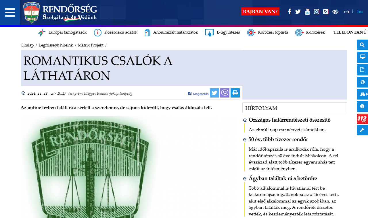 A magyar rendőrség tájékoztatója a romantikus csalókról